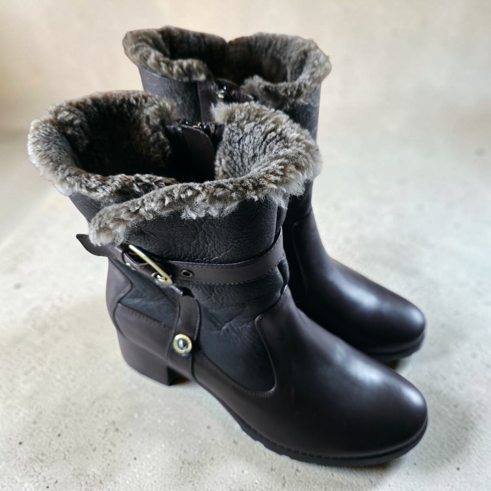 Blondo Womens 8.5 Fantasia Boots‎ Brown Buckle Shearling Sheepskin Leather New